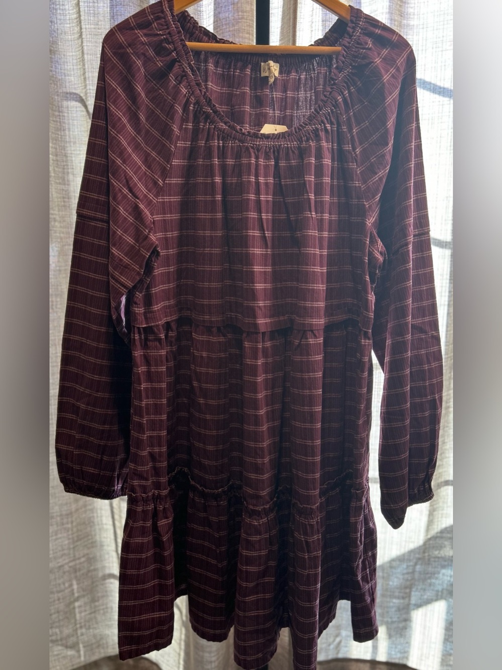 Wonderly Purple Plaid Tiered Peasant Dress